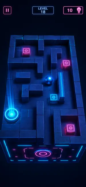 Neonowy labirynt 3D w grze Minos Maze